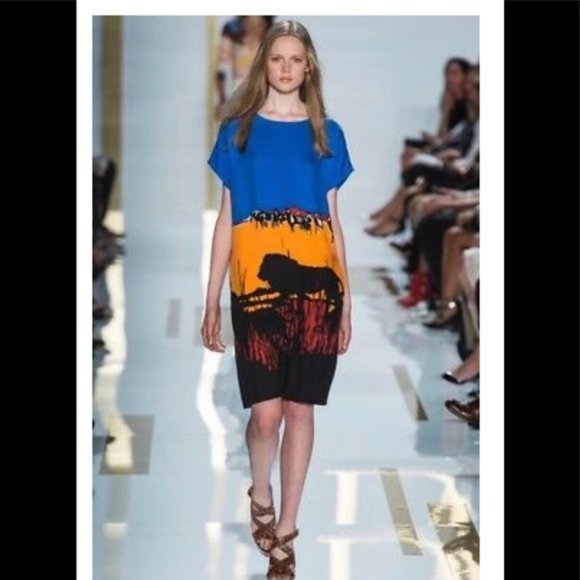 Diane von Furstenberg Harriet Runway Lion Landscape Print Shift Cocktail‎ Dress - Picture 7 of 16